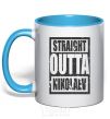 Mug with a colored handle Straight outta Nikolaev sky-blue фото