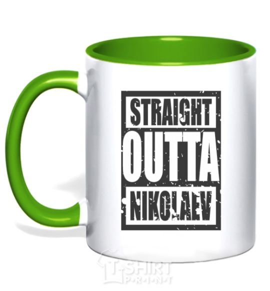 Mug with a colored handle Straight outta Nikolaev kelly-green фото