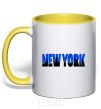 Mug with a colored handle New York night yellow фото