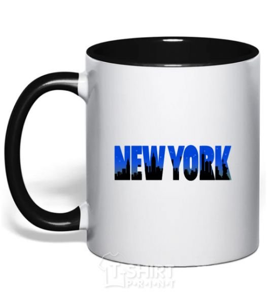 Mug with a colored handle New York night black фото