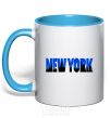 Mug with a colored handle New York night sky-blue фото