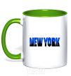 Mug with a colored handle New York night kelly-green фото