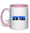 Mug with a colored handle New York night light-pink фото