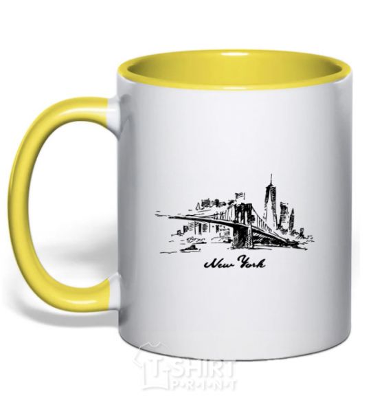 Mug with a colored handle New York bridge yellow фото