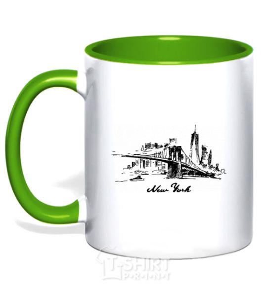 Mug with a colored handle New York bridge kelly-green фото