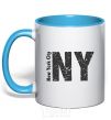 Mug with a colored handle New York city sky-blue фото