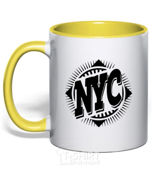 Mug with a colored handle NYC yellow фото