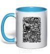 Mug with a colored handle NY print sky-blue фото