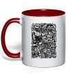 Mug with a colored handle NY print red фото