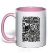 Mug with a colored handle NY print light-pink фото