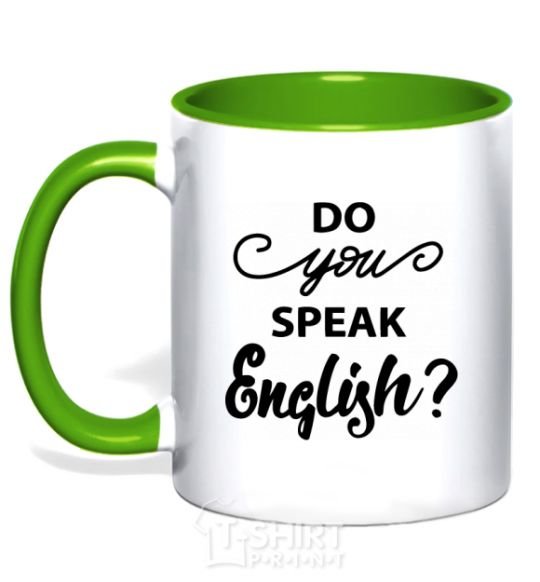 Чашка с цветной ручкой Do you speak english Зеленый фото