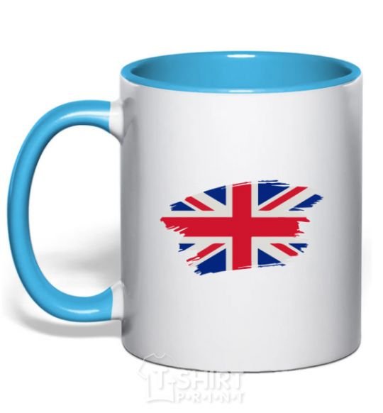 Mug with a colored handle The flag of England sky-blue фото