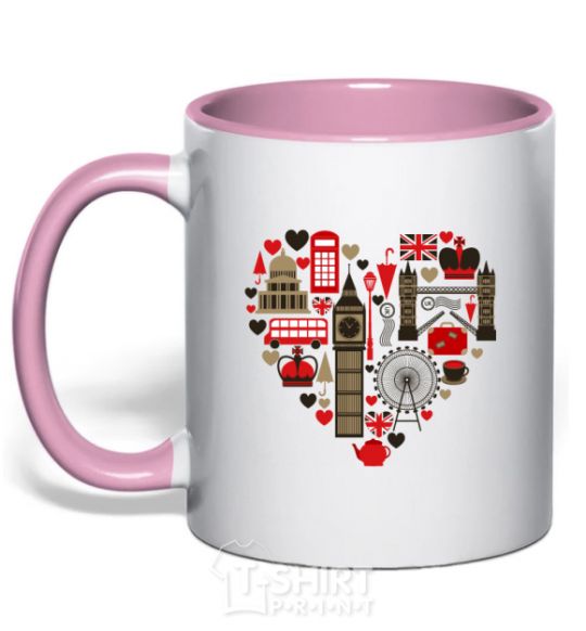 Чашка с цветной ручкой Сердце Англия Нежно розовый фото