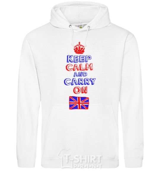 Мужская толстовка (худи) Keep calm and carry on England Белый фото