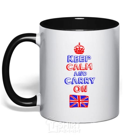 Mug with a colored handle Keep calm and carry on England black фото