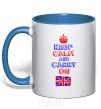 Mug with a colored handle Keep calm and carry on England royal-blue фото