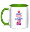 Mug with a colored handle Keep calm and carry on England kelly-green фото