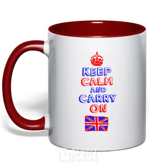 Mug with a colored handle Keep calm and carry on England red фото