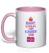 Mug with a colored handle Keep calm and carry on England light-pink фото