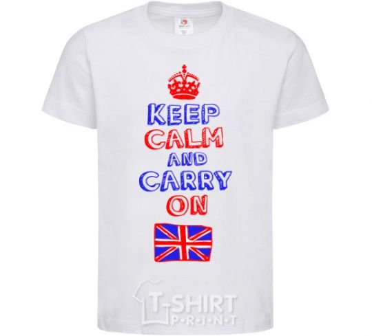 Kids T-shirt Keep calm and carry on England White фото