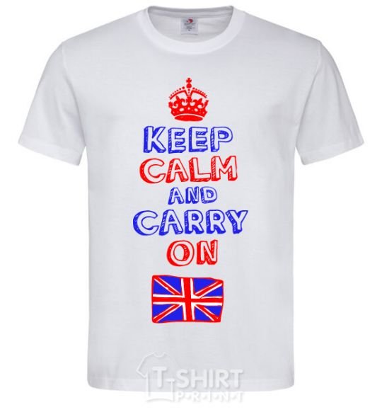 Men's T-Shirt Keep calm and carry on England White фото