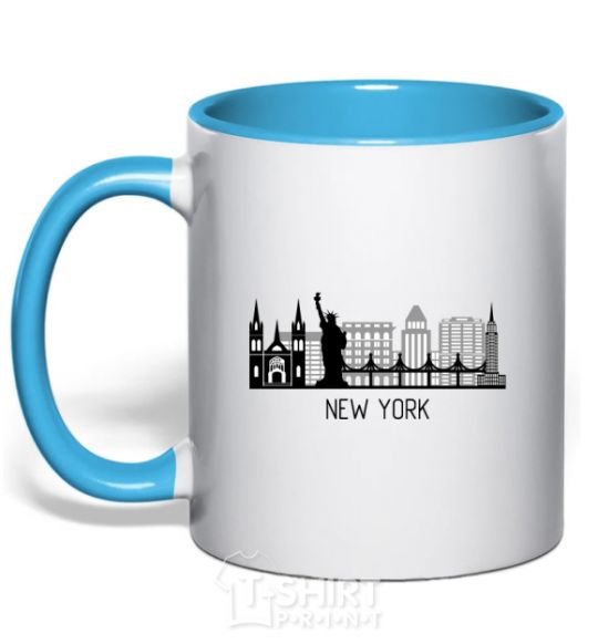 Чашка с цветной ручкой Архитектура Нью Йорка Голубой фото