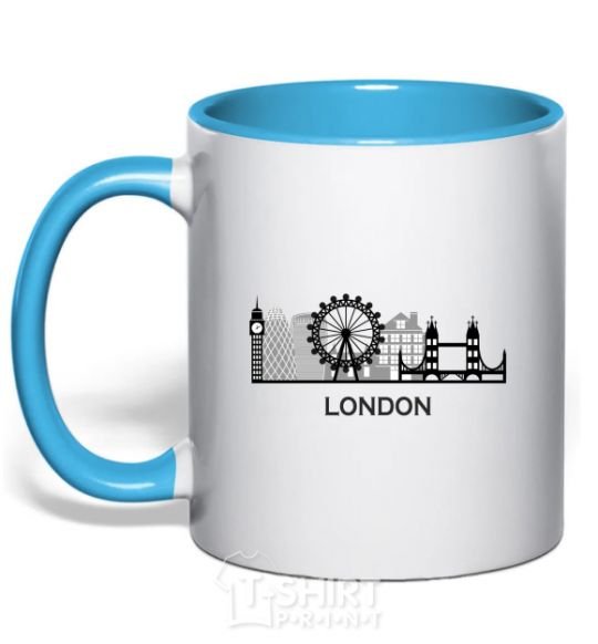Mug with a colored handle London architecture sky-blue фото