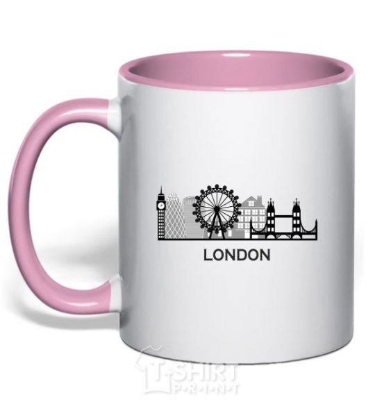 Mug with a colored handle London architecture light-pink фото