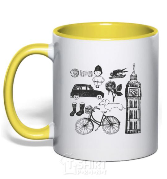 Mug with a colored handle London tower yellow фото