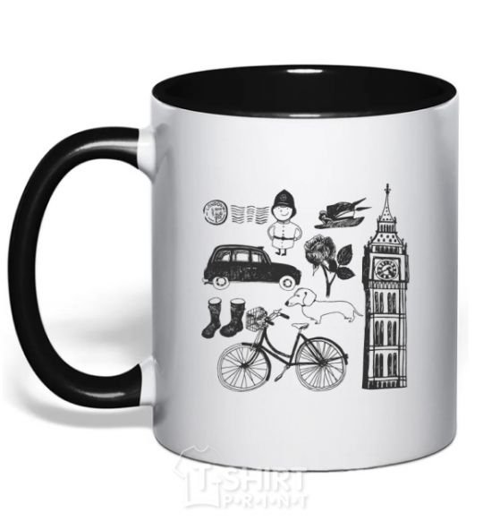 Mug with a colored handle London tower black фото