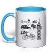 Mug with a colored handle London tower sky-blue фото