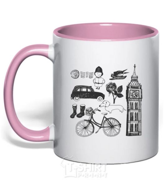 Mug with a colored handle London tower light-pink фото