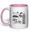 Mug with a colored handle London tower light-pink фото