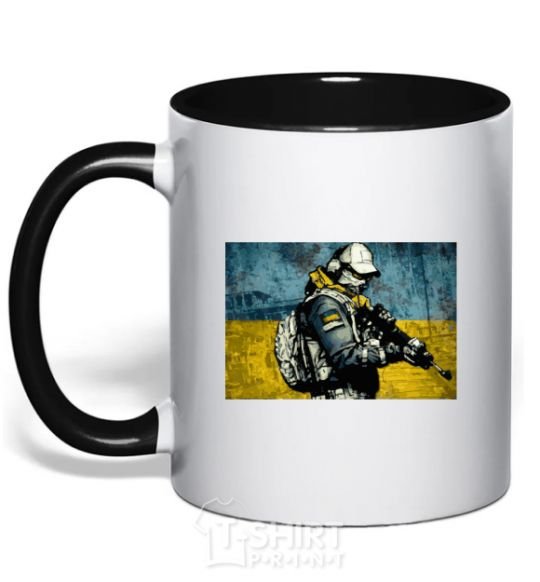 Mug with a colored handle Defender black фото