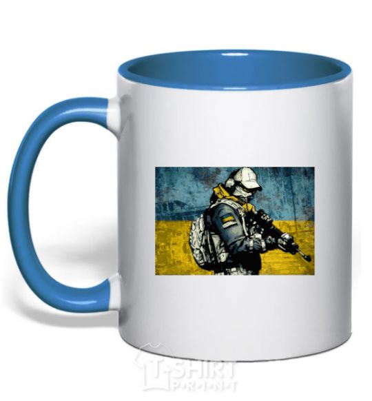 Mug with a colored handle Defender royal-blue фото