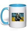 Mug with a colored handle Defender sky-blue фото