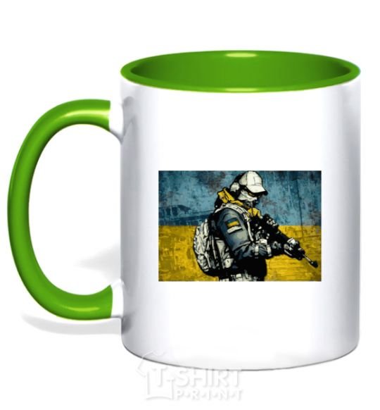 Mug with a colored handle Defender kelly-green фото