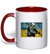 Mug with a colored handle Defender red фото