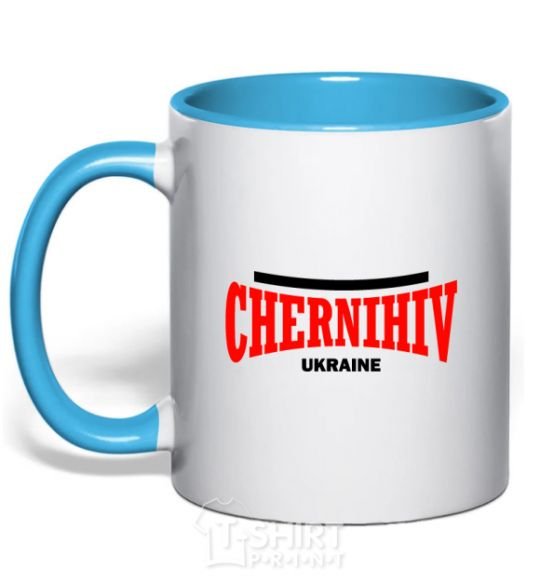 Mug with a colored handle Chernihiv Ukraine sky-blue фото