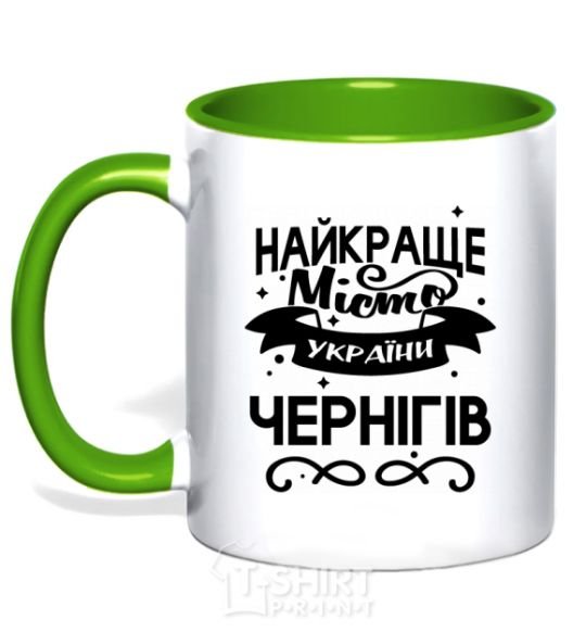 Mug with a colored handle Chernihiv is the best city in Ukraine kelly-green фото