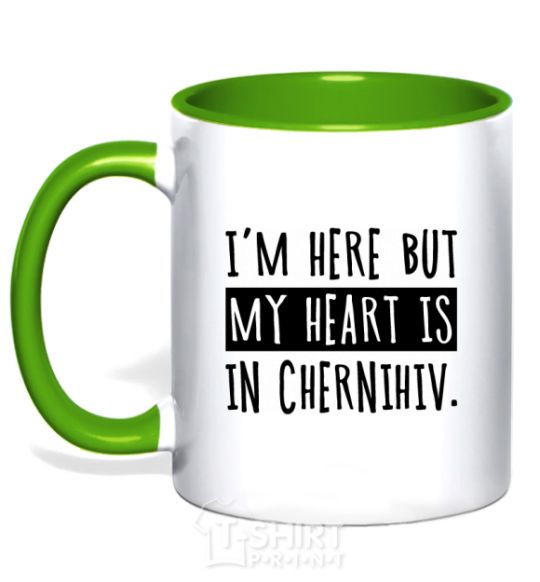 Mug with a colored handle I'm here but my heart is in Chernihiv kelly-green фото