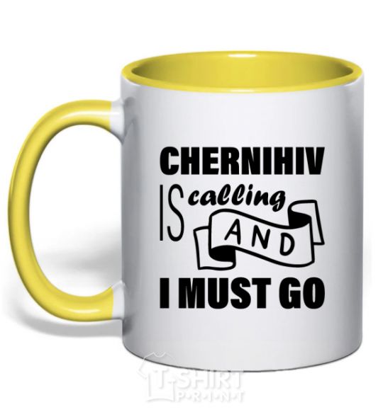 Mug with a colored handle Chernihiv is calling and i must go yellow фото