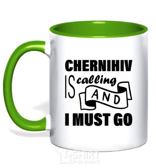 Mug with a colored handle Chernihiv is calling and i must go kelly-green фото