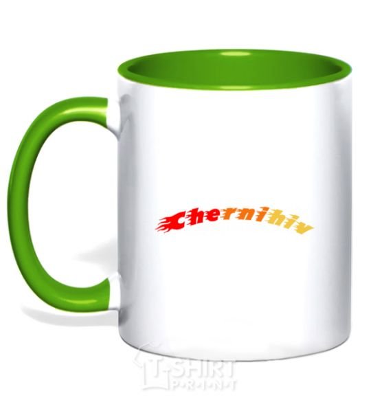 Mug with a colored handle Fire Chernihiv kelly-green фото