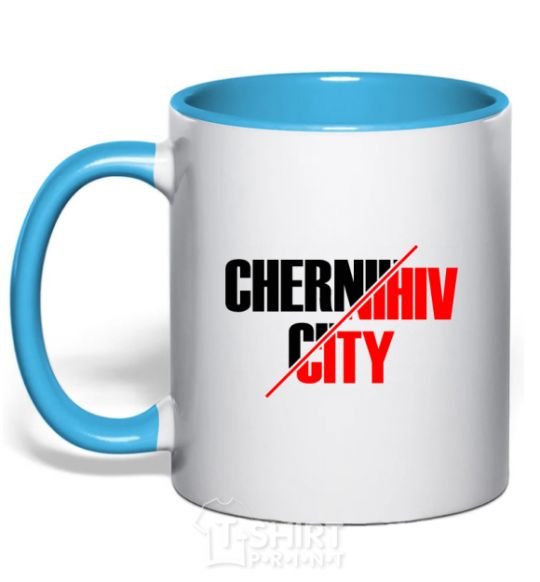 Mug with a colored handle Chernihiv city sky-blue фото