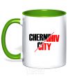 Mug with a colored handle Chernihiv city kelly-green фото