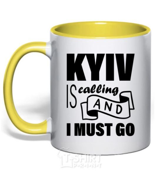 Mug with a colored handle Kyiv is calling and i must go yellow фото