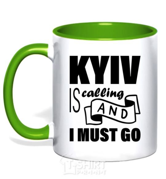 Mug with a colored handle Kyiv is calling and i must go kelly-green фото