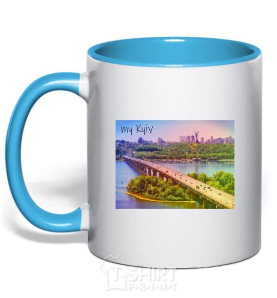 Mug with a colored handle My Kyiv sky-blue фото
