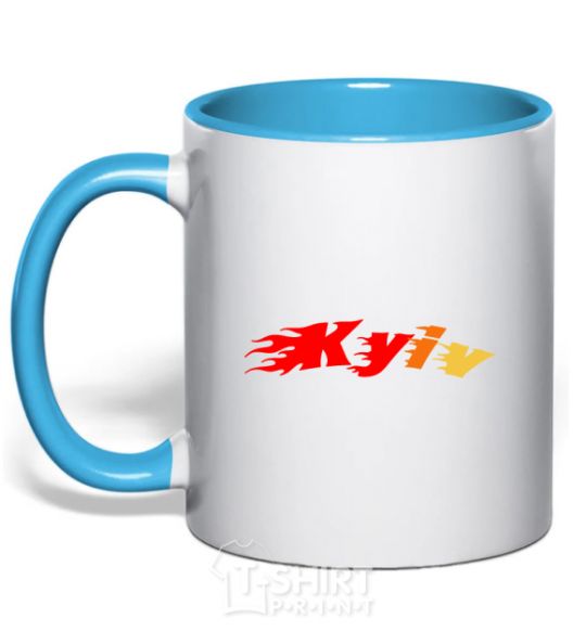 Mug with a colored handle Fire Kyiv sky-blue фото